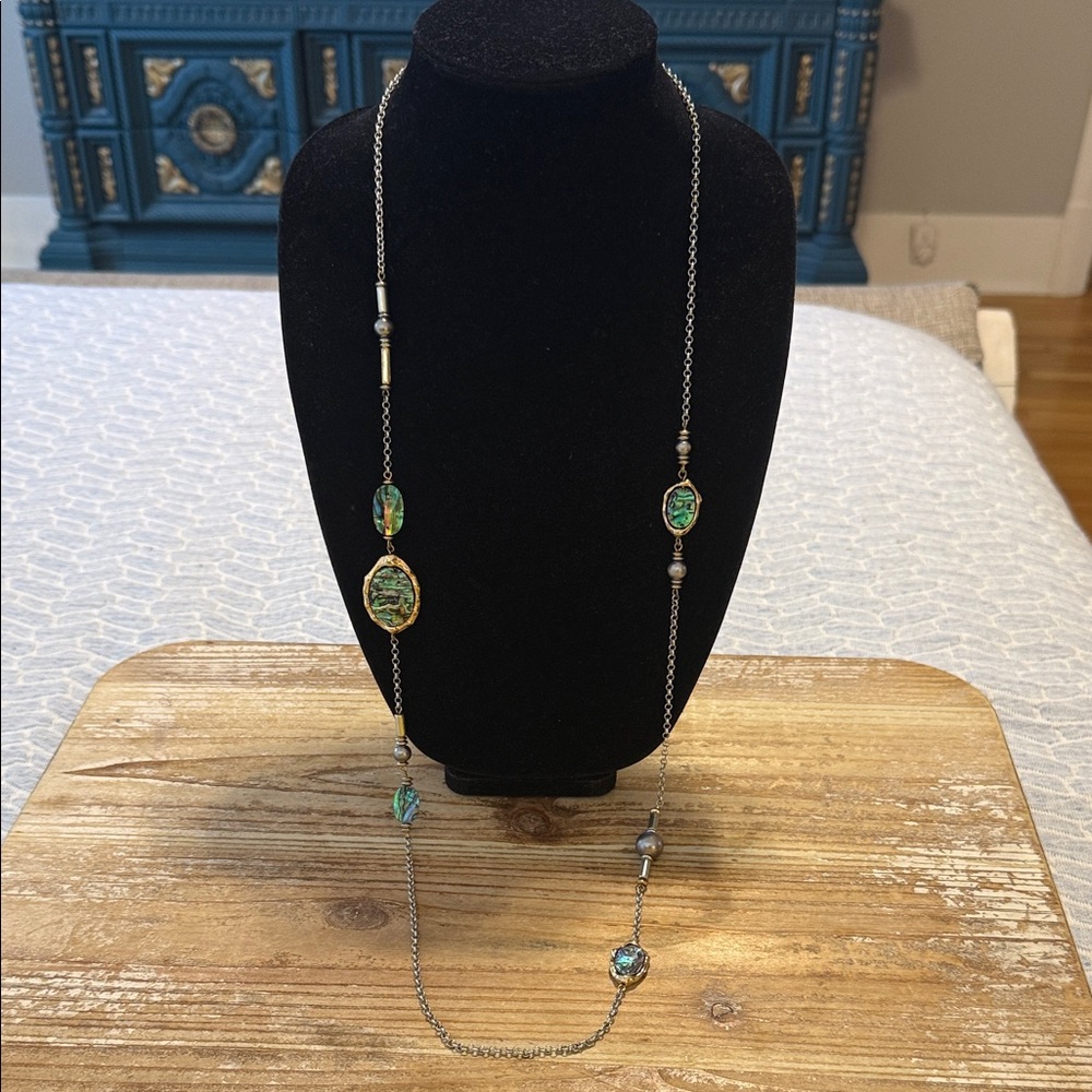 RLM SoHo Robert Lee Morris Silver Tone Abalone Long Statement Necklace
